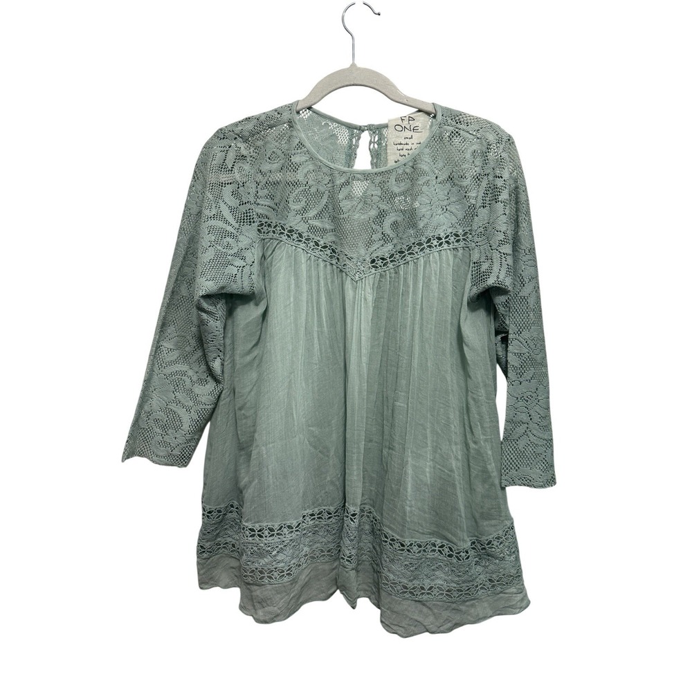 Free People FP One Peasant Top Women's S Open Back Seafoam Green Lace Boho Fairy